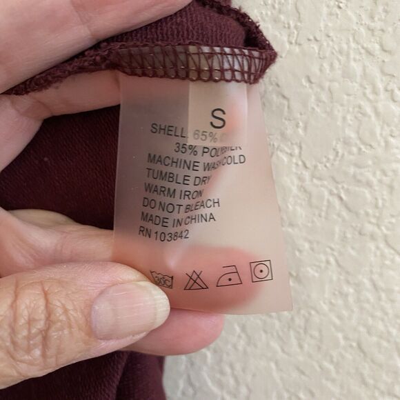 NM Neiman Marcus Drape Front Cardigan‎ Burgundy Maroon Cotton Blend Small - Picture 5 of 9